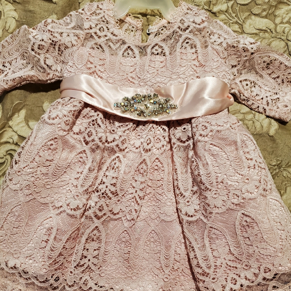 Blush pink lace infant dress.